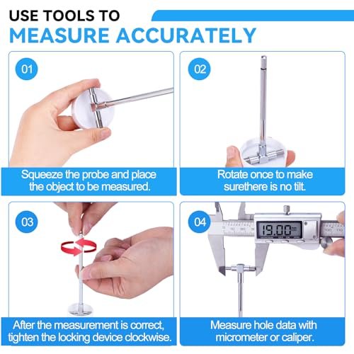 6Pcs T Bore Hole Gauges Set Bulk, 5/16" - 6" Range - Smooth Action Telescoping Gauge with Lock, High Precision Telescopic Bore Gauge T-Gage Set, Complete Measurement Kit Includes Pouch