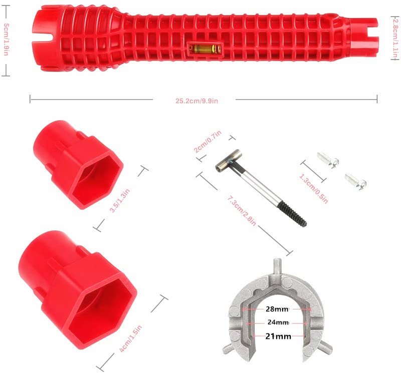 8-in-1 Faucet and Sink Installer, Anti-Slip Multifunctional Pipe Wrench Plumbing Tool for Sink/Bathroom/Kitchen Plumbing Tubing (Red)