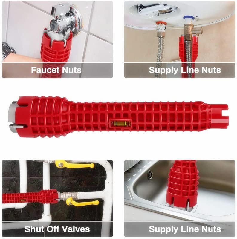 8-in-1 Faucet and Sink Installer, Anti-Slip Multifunctional Pipe Wrench Plumbing Tool for Sink/Bathroom/Kitchen Plumbing Tubing (Red)