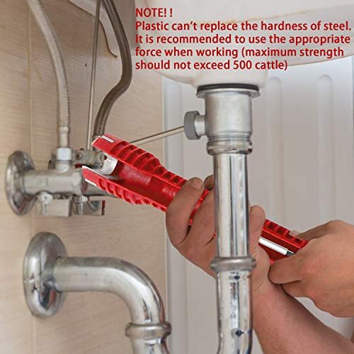 8-in-1 Faucet & Sink Installer Wrench - Red, Plastic, Ratchet, Plumbing Tool - Includes 2 Replaceable Heads (34mm & 40mm), 40 Washer Gaskets, 2 Thread Seal Tape - Plumbing Wrench