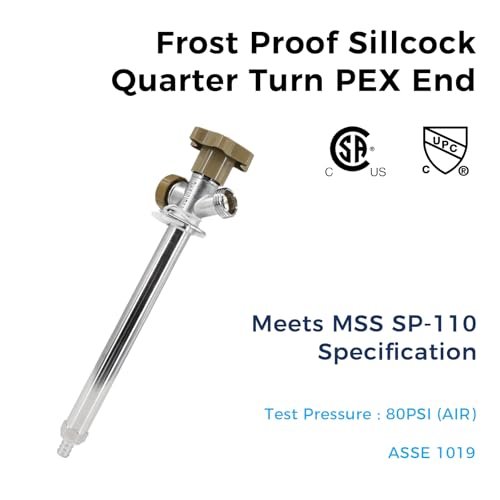 8-inch Anti-Siphon Frost Free Sillcock, Quater Turn 3/4-Inch Hose Bibb x 1/2-Inch PEX End,No Lead Brass Valve Frost Proof Outdoor Faucet Spigot