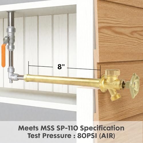 8 Inch Anti-Siphon Frost Free Sillcock Valve Multiturn 1/2 Inch NPT, 3/4 Inch Hose Bibb, Brass Body,Brass Valve 8 inch Length