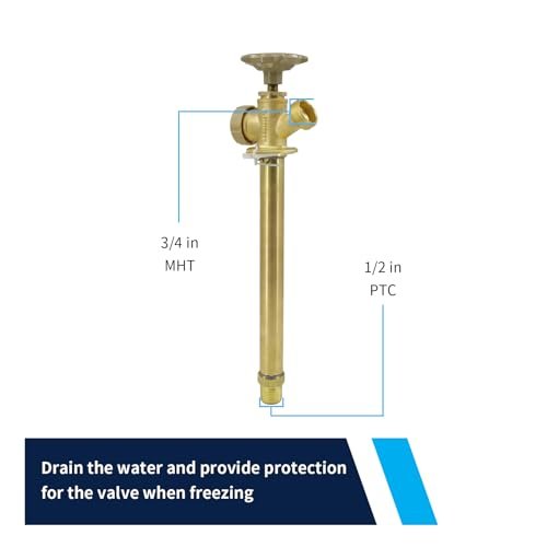 8 Inch Anti-Siphon Frost Free Sillcock Valve Multiturn 1/2 Inch NPT, 3/4 Inch Hose Bibb, Brass Body,Brass Valve 8 inch Length