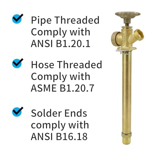 8 Inch Anti-Siphon Frost Free Sillcock Valve Multiturn 1/2 Inch NPT, 3/4 Inch Hose Bibb, Brass Body,Brass Valve 8 inch Length
