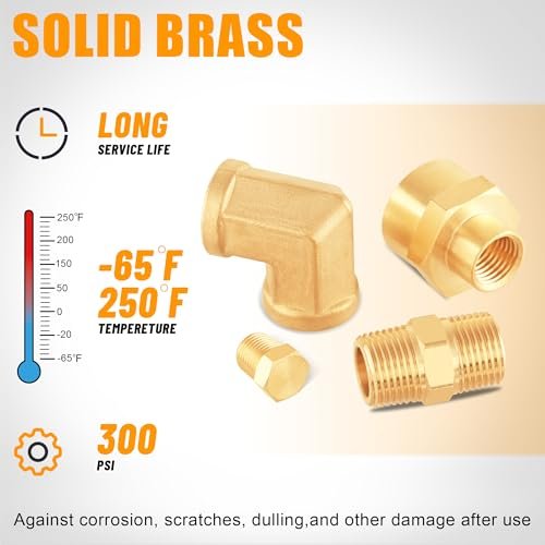 98PCS Brass Pipe Fittings Assortment Kit NPT Adapter,Reducer Bushing, Hex Nipple, Reducing Hex Coupling,Hex Head Plugs,90 Degree Street Elbow,Street Tee Fittings Kits