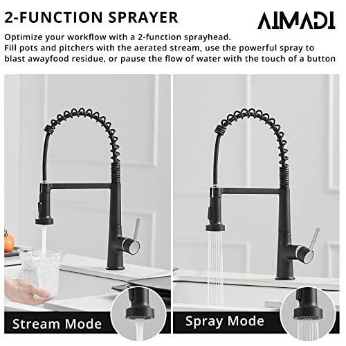 AIMADI Touchless Kitchen Faucet with Pull Down Sprayer, Sensor Smart Hands-Free Single Handle Spring Matte Black Kitchen Faucets, Motion Sensor Sink Faucet with Pull Out Sprayer