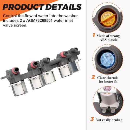 AJU73213301 AJU75152601 5221EA1008F Washer Water Inlet Valve (0EM part) with 10-year GUARANTEE 2025 UPGRADED Water Valve fits for Kenmore LG Washers WT7200CW, WT5001c*, 79631522211, WT4801CW, WT1201CW