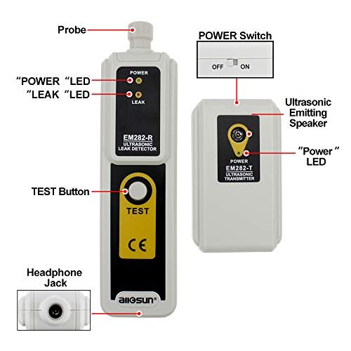 ALLOSUN Ultrasonic Leak Detector 40KHz±2KHz, Leak Tester Transmitter with Headphone (EM282)