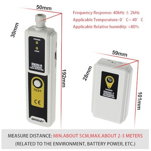 ALLOSUN Ultrasonic Leak Detector 40KHz±2KHz, Leak Tester Transmitter with Headphone (EM282)