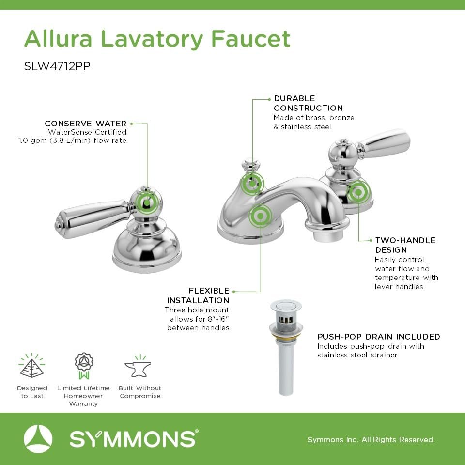 Allura 8 Widespread Two-Handle Low-Flow Bathroom Faucet with Push Pop Drain Assembly (1.0 GPM)