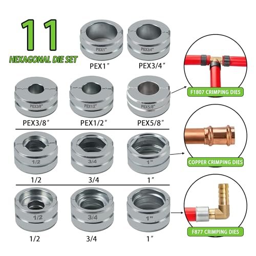 AMZCNC 18V Cordless Plumbing Press Tool Kit w/ 1/2",3/4",1" Copper & 3/8",1/2",5/8",3/4",1" PEX Dies | F877 Stainless Sleeves | ASTM F1807 for Plumbers