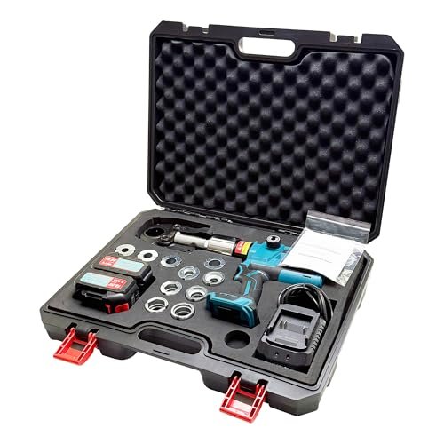 AMZCNC 18V Cordless Plumbing Press Tool Kit w/ 1/2",3/4",1" Copper & 3/8",1/2",5/8",3/4",1" PEX Dies | F877 Stainless Sleeves | ASTM F1807 for Plumbers