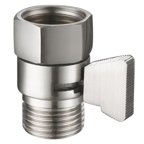 Angle Simple Water Flow Control Valve, Brass Shut Off Valve for Dual Shower Faucet, RV Shower Head with Hose Flow Restrictor, Brushed Nickel