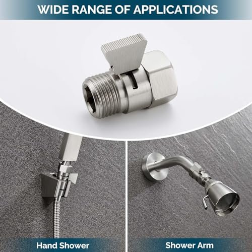 Angle Simple Water Flow Control Valve, Brass Shut Off Valve for Dual Shower Faucet, RV Shower Head with Hose Flow Restrictor, Brushed Nickel