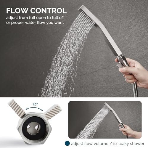 Angle Simple Water Flow Control Valve, Brass Shut Off Valve for Dual Shower Faucet, RV Shower Head with Hose Flow Restrictor, Brushed Nickel
