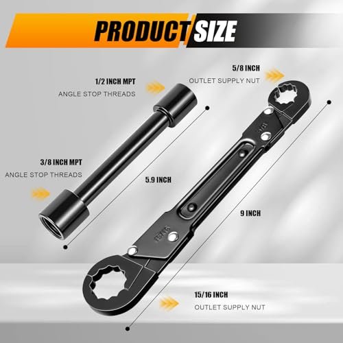 Angle Stop Wrench Kit, Professional Plumber's Wrench Tool Removal for Replacing Compression Angle Stops, Simplifies Installation and Removal of Compression Rings（Black）