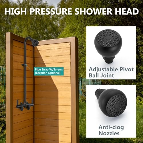 Aolemi Outdoor Shower Fixtures Kit Faucet System 3 Inch Center with Showerhead 2 Handle Exposed Shower with Brass Mix Valve Matte Black