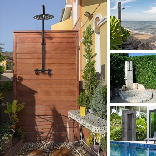 Aolemi Outdoor Shower Kit - Double Handle Exposed Shower with 8 Inch Rainfall Shower Head - Adjustable Height - Matte Black
