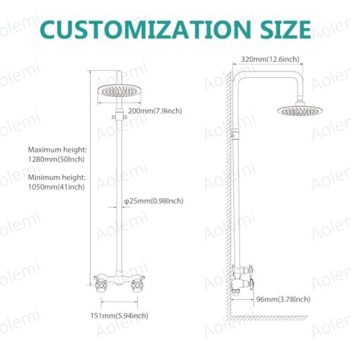 Aolemi Outdoor Shower Kit - Double Handle Exposed Shower with 8 Inch Rainfall Shower Head - Adjustable Height - Matte Black