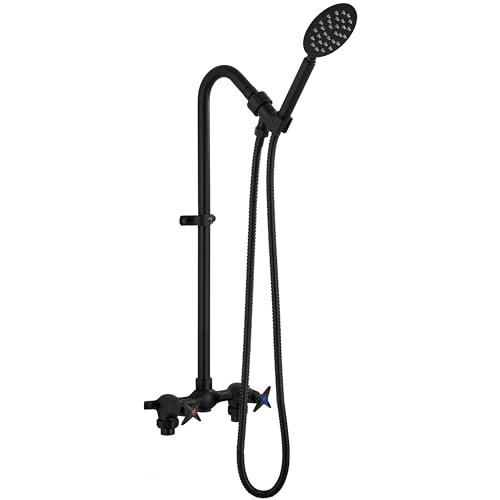 Aolemi Outdoor Shower Kit Fixtures Faucet System 2-Handle Exposed Shower with Brass Mix Valve 6" Center with HandheldShower Matte Black