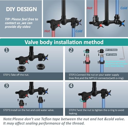Aolemi Wall Mount Outdoor Shower Kit,Outdoor Shower Fixtures Faucet System with Handheld Spray,Double Handle 6 Inch Center Exposed Shower,with 6" Shower Head Matte Black