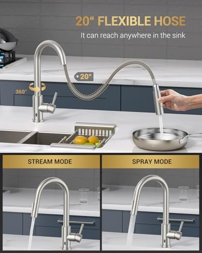 APPASO Touchless Kitchen Faucet with Soap Dispenser, S304 Stainless Steel Modern Motion Sensor Sink Faucets with Pull Down Sprayer 2 Modes and Deck Plate, Activated Smart Hands Free
