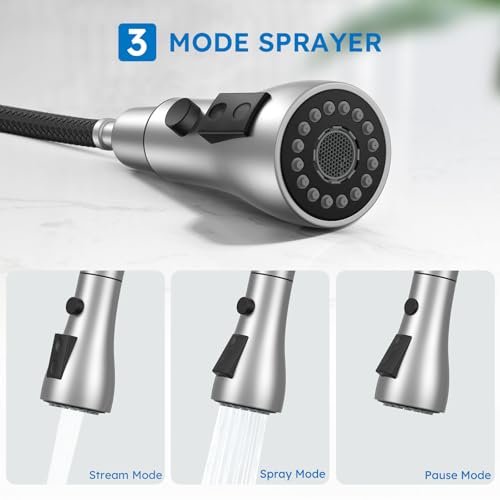 Arofa Kitchen Faucet with Pull Down Sprayer, Brushed Nickel Kitchen Sink Faucet Single Handle Stainless Steel for 1 or 3 Hole Farmhouse Laundry Utility Rv Bar Sinks