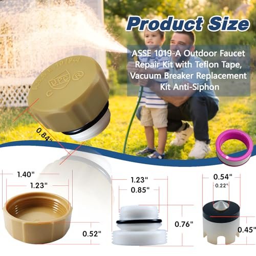 ASSE 1019-A Outdoor Faucet Repair Kit with Teflon Tape, Vacuum Breaker Replacement Kit Anti-Siphon Frost-Free Hose Bib Sillcock Valve Replacement（1 Pack）