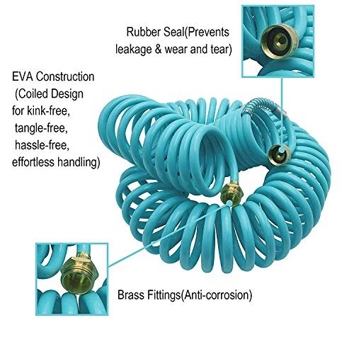 AUTOMAN Recoil Garden Water Hose 50 ft, EVA Curly Water Hose with Brass Connectors,Garden Hose Coil,Includes 7-Pattern Function Sprayer,Retractable,Corrosion Resistant Garden Coil Hose.