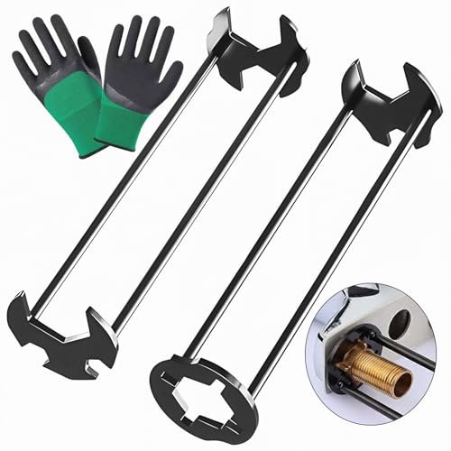 Basin Wrench, 9 in 1 Multifunctional Sink Bathroom Wrench, Standard Household Water Pipe Faucet Washing Basin Corner Valve Sink Repair Removal Tool for Kitchen & Bathroom Tight Spaces (2-Piece)