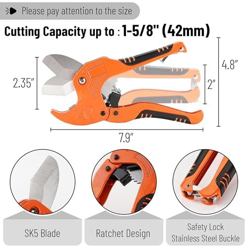 Bates- PVC Pipe Cutter, Cuts up to 1-1/4", Ratcheting PVC Pipe Cutter Tool, Pipe Cutters PVC, PVC Pipe Shears, PVC Cutter, Plastic Pipe Cutter, PEX Pipe Cutter, PVC Cutter Tool, PVC Ratchet Cutter