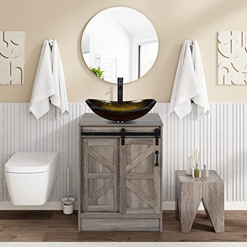 Bathroom Boat Shape Artistic Glass Vessel Sink Free Oil Rubbed Bronze Faucet and Pop-up Drain Set, Gold