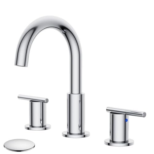Bathroom Faucets for 3 Hole Sinks, Hurran 8 Inch Chrome Double Handle Bathroom Sink Faucet Comes with a 360 Degree Rotating Spout and a Pop-Up Drain That is Suitable for Vanity RV Outdoor Sink
