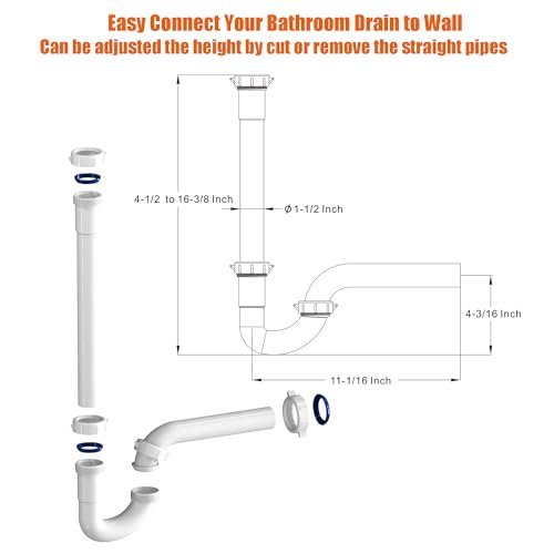 Bathroom Sink Drain Kit,for Most 1-1/4” Bathroom & Kitchen Sink Drain Repair,1-1/4” P Trap or S Trap Sink Plumbing Kit,Sink Pipe Replacement Parts