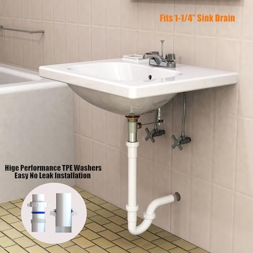 Bathroom Sink Drain Kit,for Most 1-1/4” Bathroom & Kitchen Sink Drain Repair,1-1/4” P Trap or S Trap Sink Plumbing Kit,Sink Pipe Replacement Parts