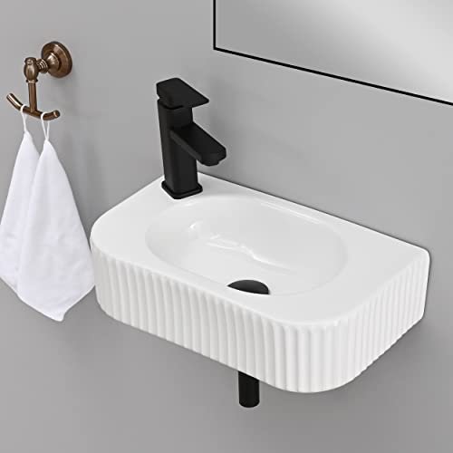 Bathroom Vessel Sink Rectangular Wall Mount Sink White Wall Mounted Bathroom Sink with Faucet and Drain White Porcelain Ceramic Washing Small