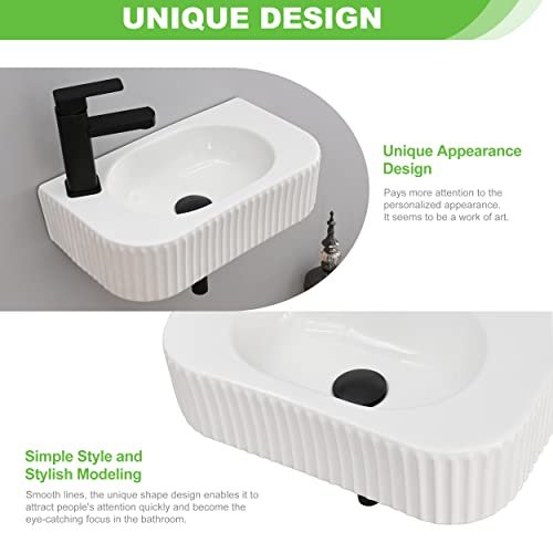 Bathroom Vessel Sink Rectangular Wall Mount Sink White Wall Mounted Bathroom Sink with Faucet and Drain White Porcelain Ceramic Washing Small