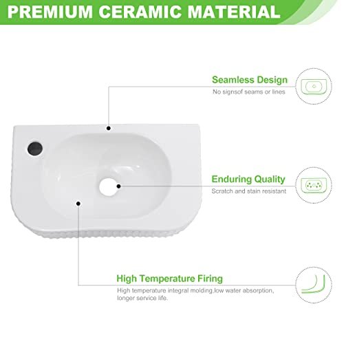 Bathroom Vessel Sink Rectangular Wall Mount Sink White Wall Mounted Bathroom Sink with Faucet and Drain White Porcelain Ceramic Washing Small