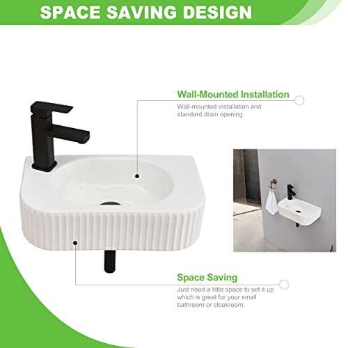 Bathroom Vessel Sink Rectangular Wall Mount Sink White Wall Mounted Bathroom Sink with Faucet and Drain White Porcelain Ceramic Washing Small