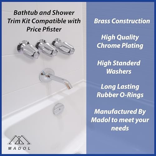 Bathtub and Shower Trim Kit for Price Pfister Compatible – Remodel/Rebuild Set with Clear Acrylic Handles, Stems, Seats & Flanges – Fits Verve & Windsor Faucets – Hot & Cold Replacement Parts