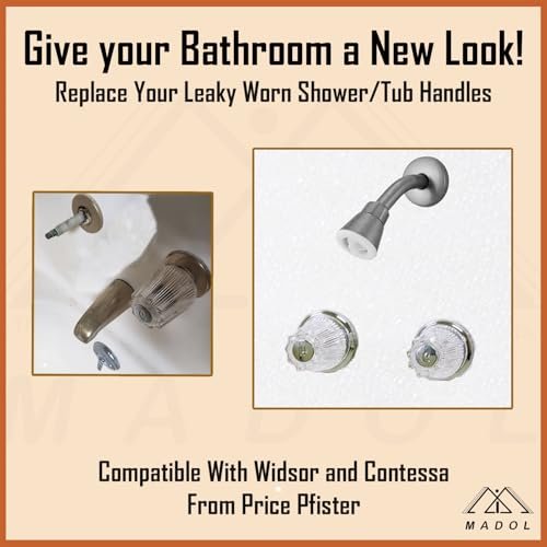 Bathtub and Shower Trim Kit for Price Pfister Compatible – Remodel/Rebuild Set with Clear Acrylic Handles, Stems, Seats & Flanges – Fits Verve & Windsor Faucets – Hot & Cold Replacement Parts
