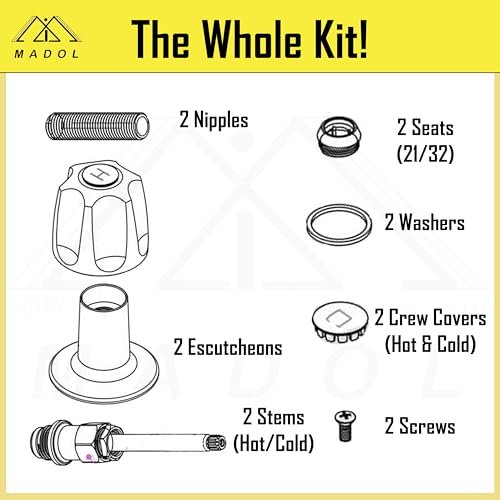 Bathtub and Shower Trim Kit for Price Pfister Compatible – Remodel/Rebuild Set with Clear Acrylic Handles, Stems, Seats & Flanges – Fits Verve & Windsor Faucets – Hot & Cold Replacement Parts