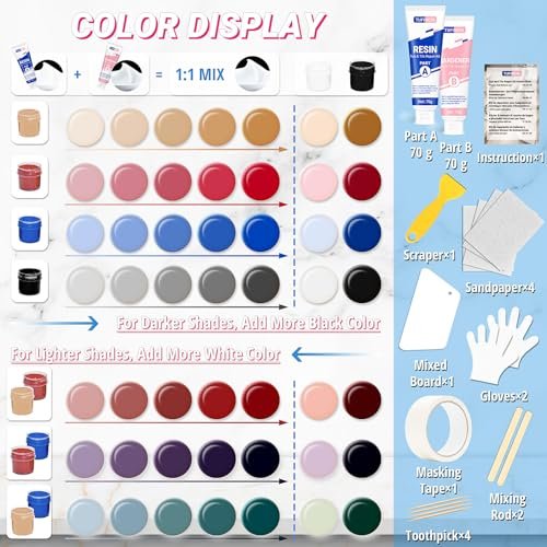 Bathtub Repair Kit 4.94oz (Color Match), TUFINEIN Porcelain Repair Kit for Fiberglass, Enamel, Ceramic, Acrylic Repair and Fix Chips, Cracks, Scratches, Holes on Tub/Tile/Sink/Shower Tray/Shower