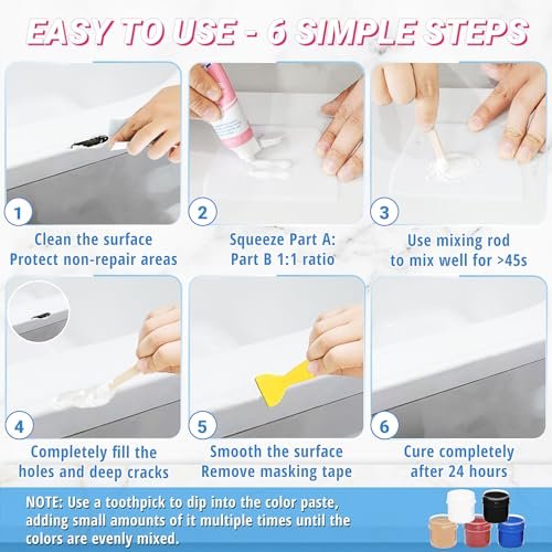 Bathtub Repair Kit 4.94oz (Color Match), TUFINEIN Porcelain Repair Kit for Fiberglass, Enamel, Ceramic, Acrylic Repair and Fix Chips, Cracks, Scratches, Holes on Tub/Tile/Sink/Shower Tray/Shower