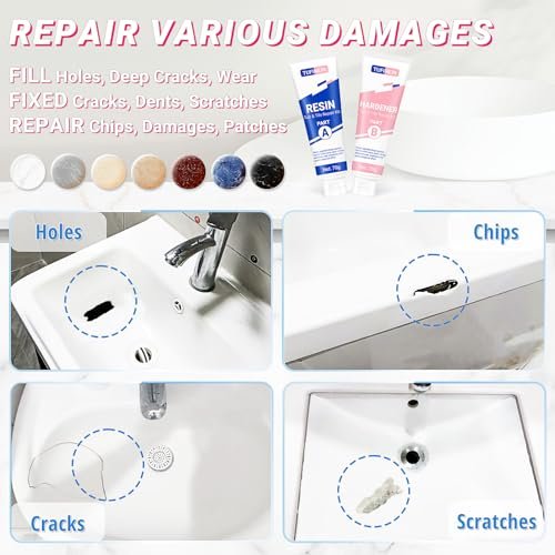 Bathtub Repair Kit 4.94oz (Color Match), TUFINEIN Porcelain Repair Kit for Fiberglass, Enamel, Ceramic, Acrylic Repair and Fix Chips, Cracks, Scratches, Holes on Tub/Tile/Sink/Shower Tray/Shower
