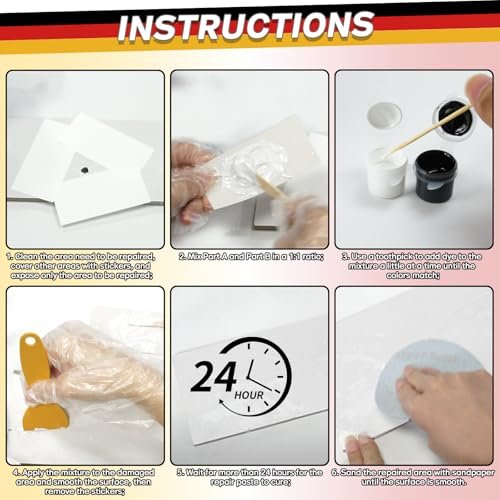 Bathtub Repair Kit, Porcelain and Fiberglass Tub Tile and Shower Kit Repair Chips Dents Cracks Scratches from Ceramic, Marble, Quartz, Resin, Acrylic (White)