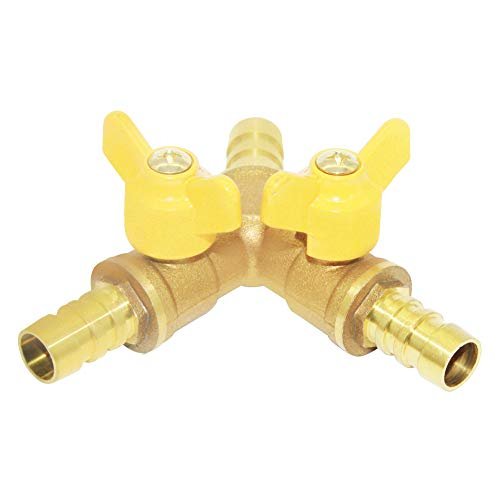 Beduan 3 Way Shut Off Ball Valve, 3/8" Hose Barb 2 Switch Brass Y Shaped Valve
