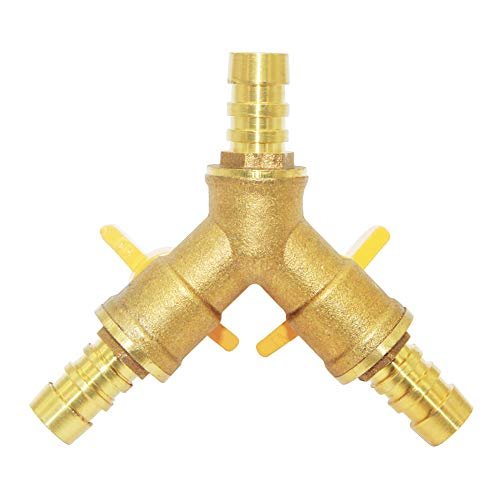 Beduan 3 Way Shut Off Ball Valve, 3/8" Hose Barb 2 Switch Brass Y Shaped Valve