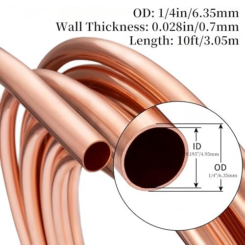 BELLA BAYS Copper Tubing 1/4" OD x 0.195" ID x 10 ft, 99.9% C12200 ASTM B280 Refrigeration ACR Tubing Seamless Soft Coil Round T2 Pure Copper Tube for HVAC System, Refrigerator, Industry, DIY