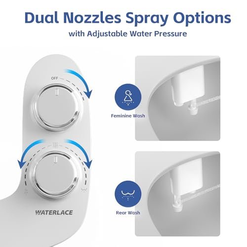 Bidet Attachment for Toilet, Self-Cleaning Dual Retractable Nozzles Bidet, Non-Electric Adjustable Water Pressure for Hygienic Rear & Feminine Wash, Easy Installation Ultra-Slim (White)